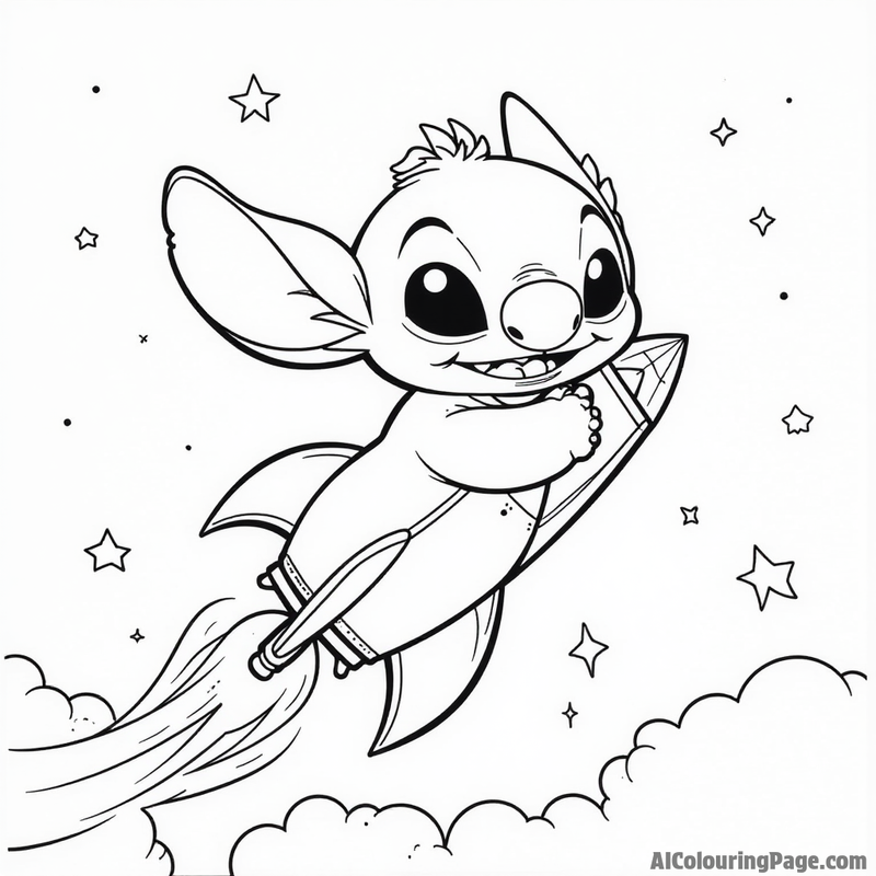 Stitch flying with a rocket