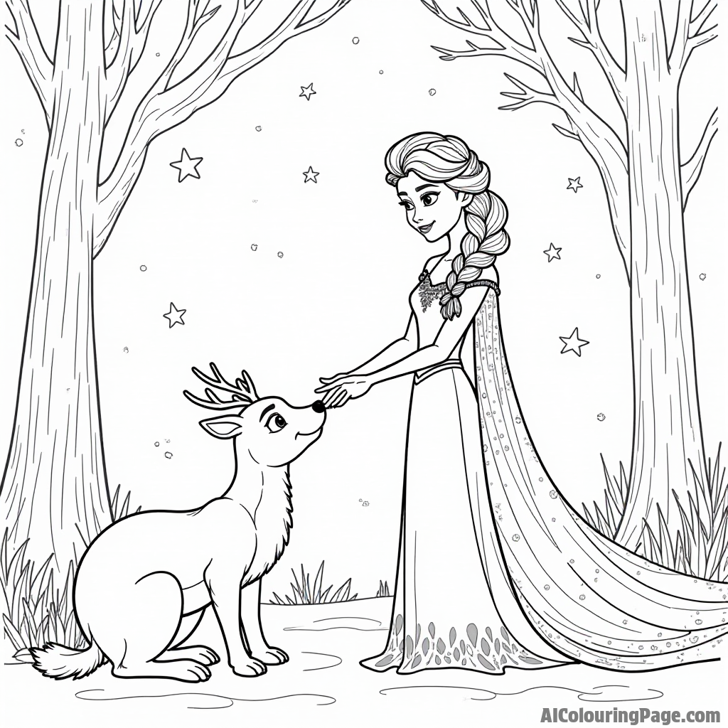 Elsa inviting woodland animals to her winter celebration