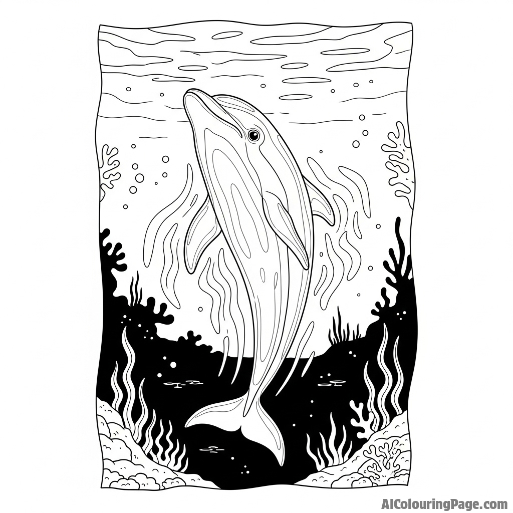 A bioluminescent dolphin glowing with an internal light in the pitch-dark depths of the ocean.