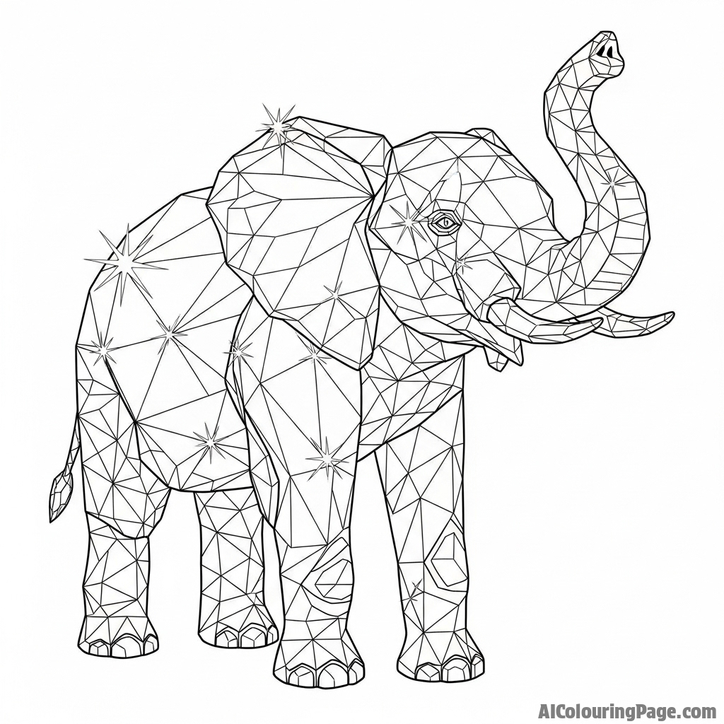 An elephant made of shimmering, faceted crystal, refracting light in all directions.