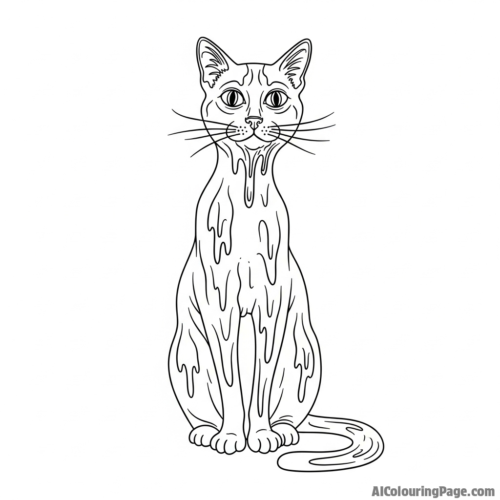 A surrealist painting of a cat with melting features.