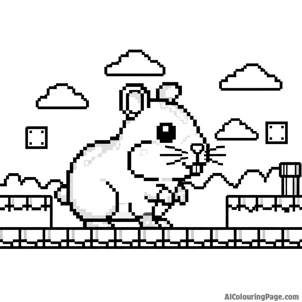 A pixel art hamster character in a retro side-scrolling video game scene