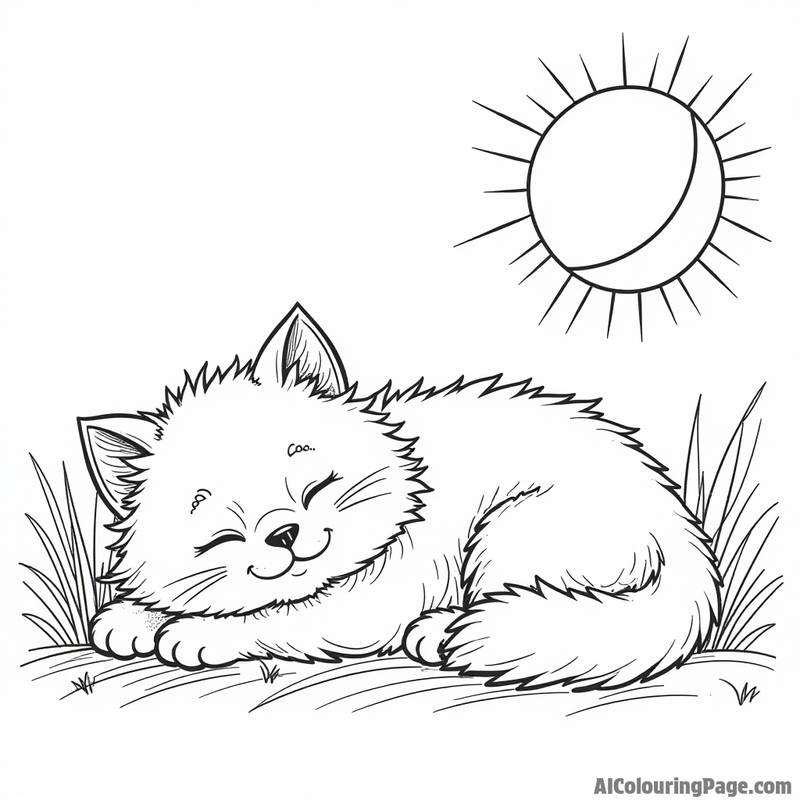 A fluffy cat sleeping in a sunbeam