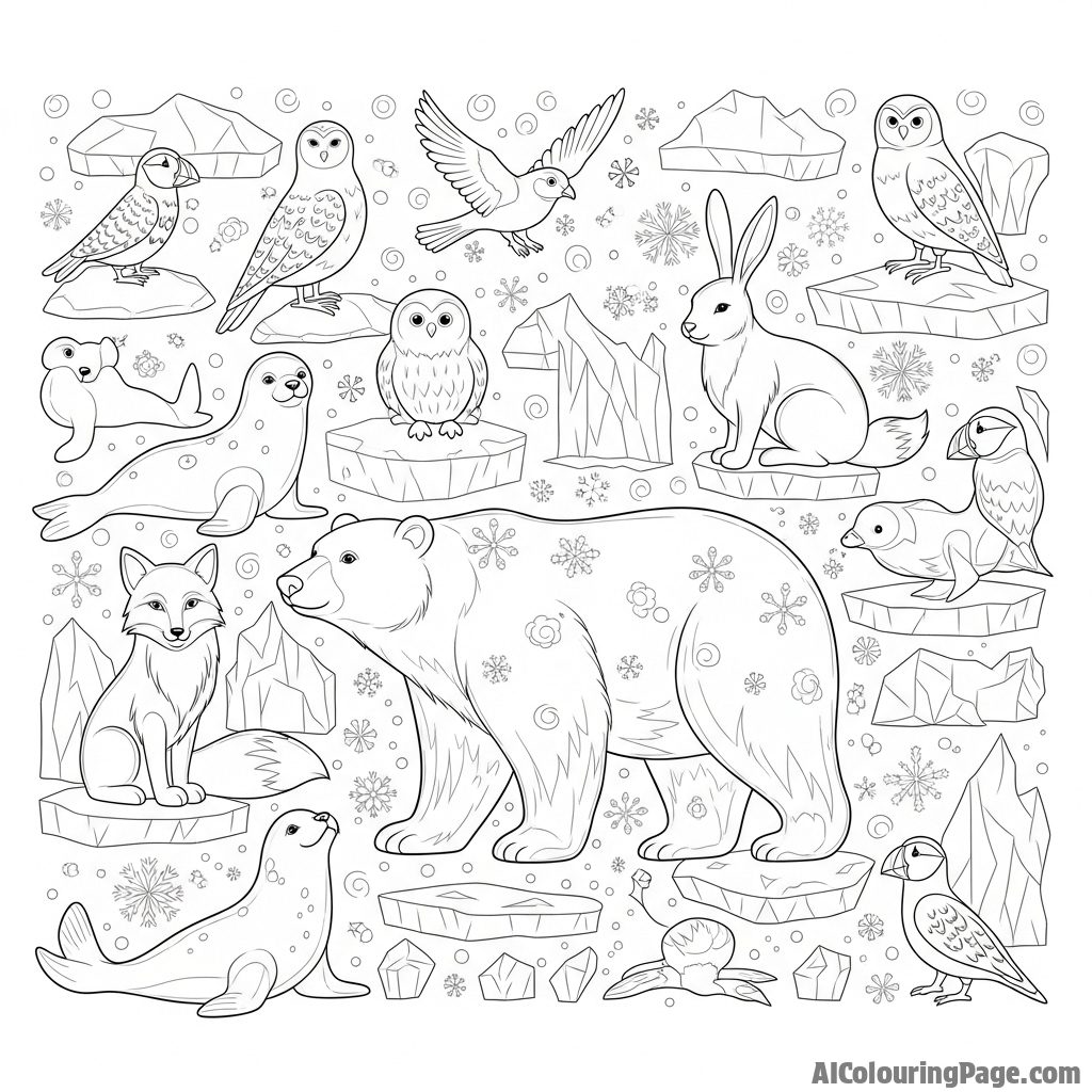 An intricate paper-cut art design featuring a polar bear and arctic wildlife.
