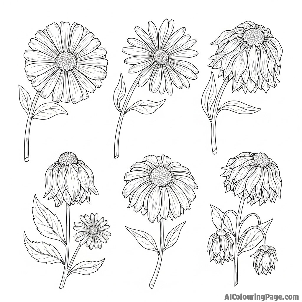 Illustration of different stages of floral decomposition.