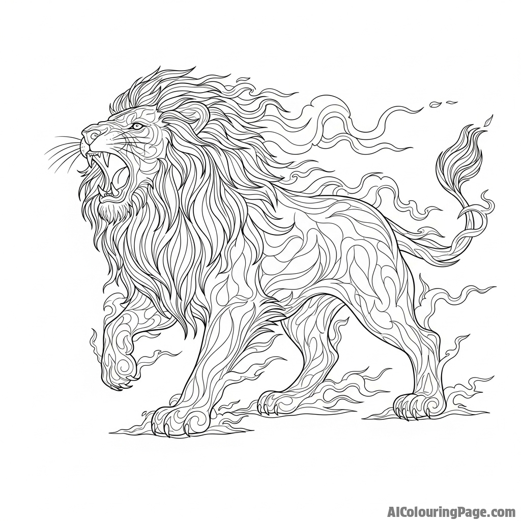 A lion made of swirling smoke and ethereal mist.