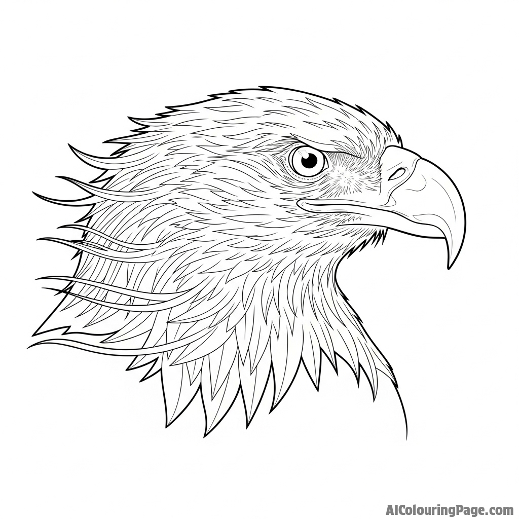 Eagle profile with wind blowing through its feathers.