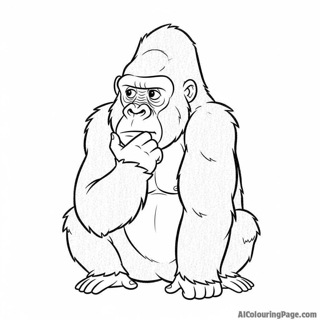 A charcoal sketch of a pensive gorilla.