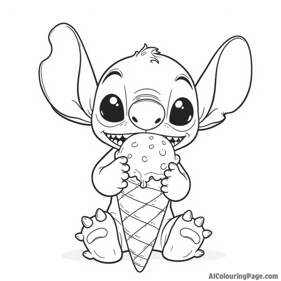 A stitch eating a giant ice cream cone