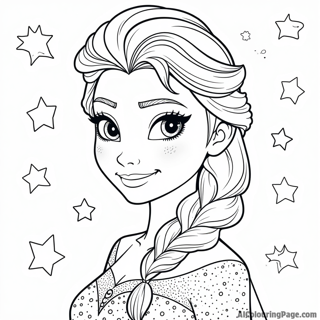 Elsa with a sparkle in her eye surrounded by stars