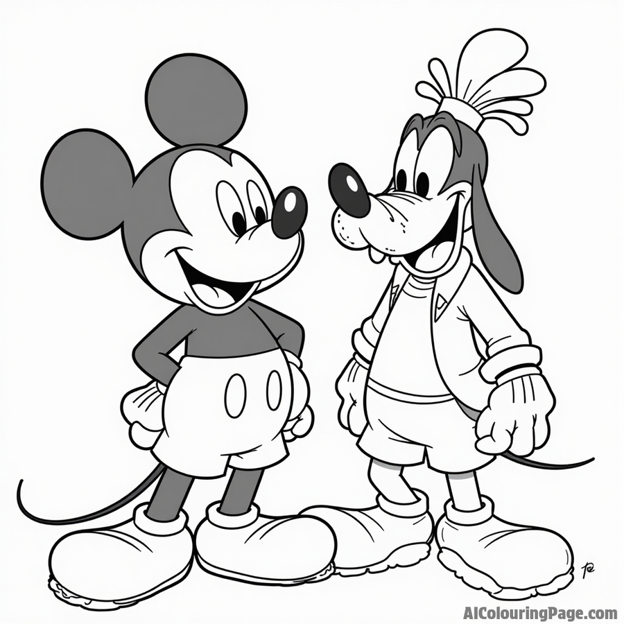 Mickey Mouse laughing with Goofy