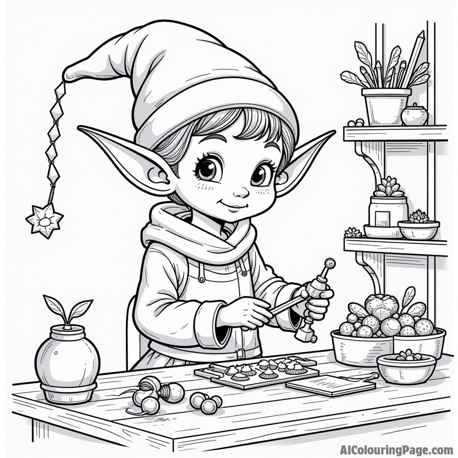 Elf making toys in a workshop