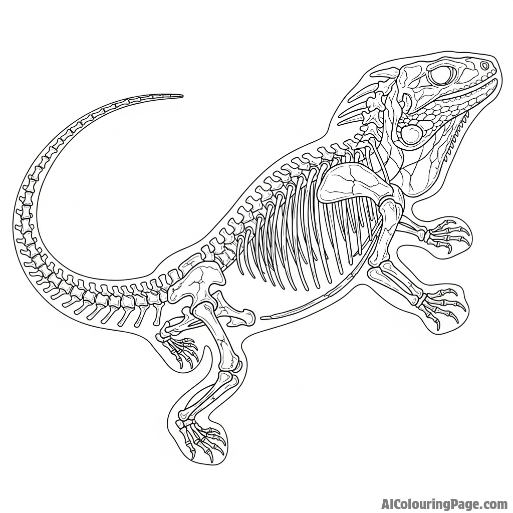 The fossilized skeleton of an ancient, giant iguana ancestor.