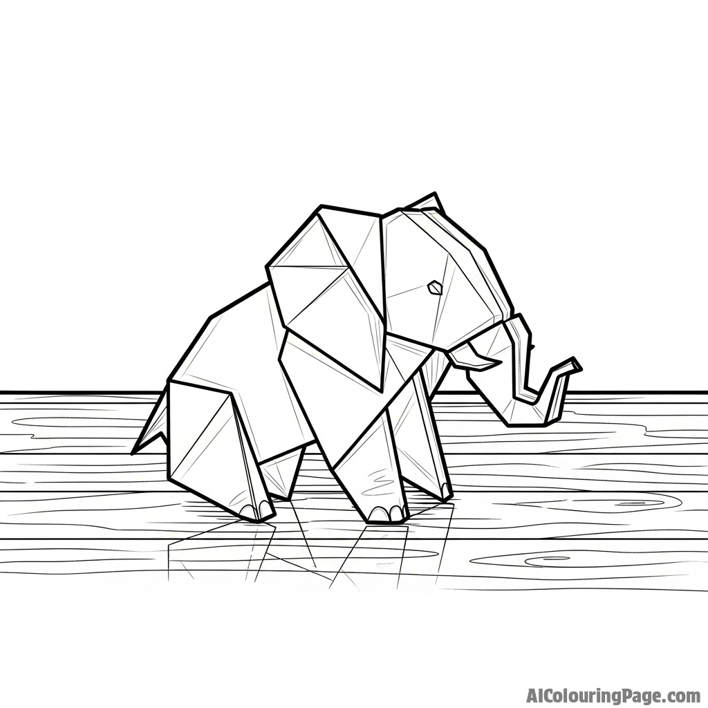 An origami elephant sitting on a polished wooden surface.