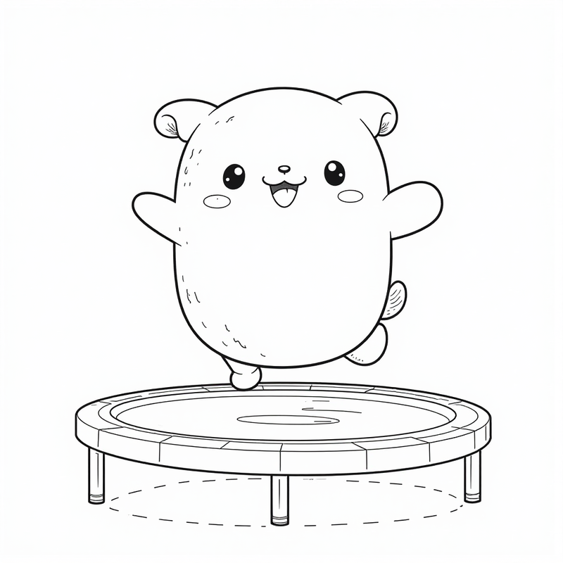 Squishmallow jumping on a trampoline