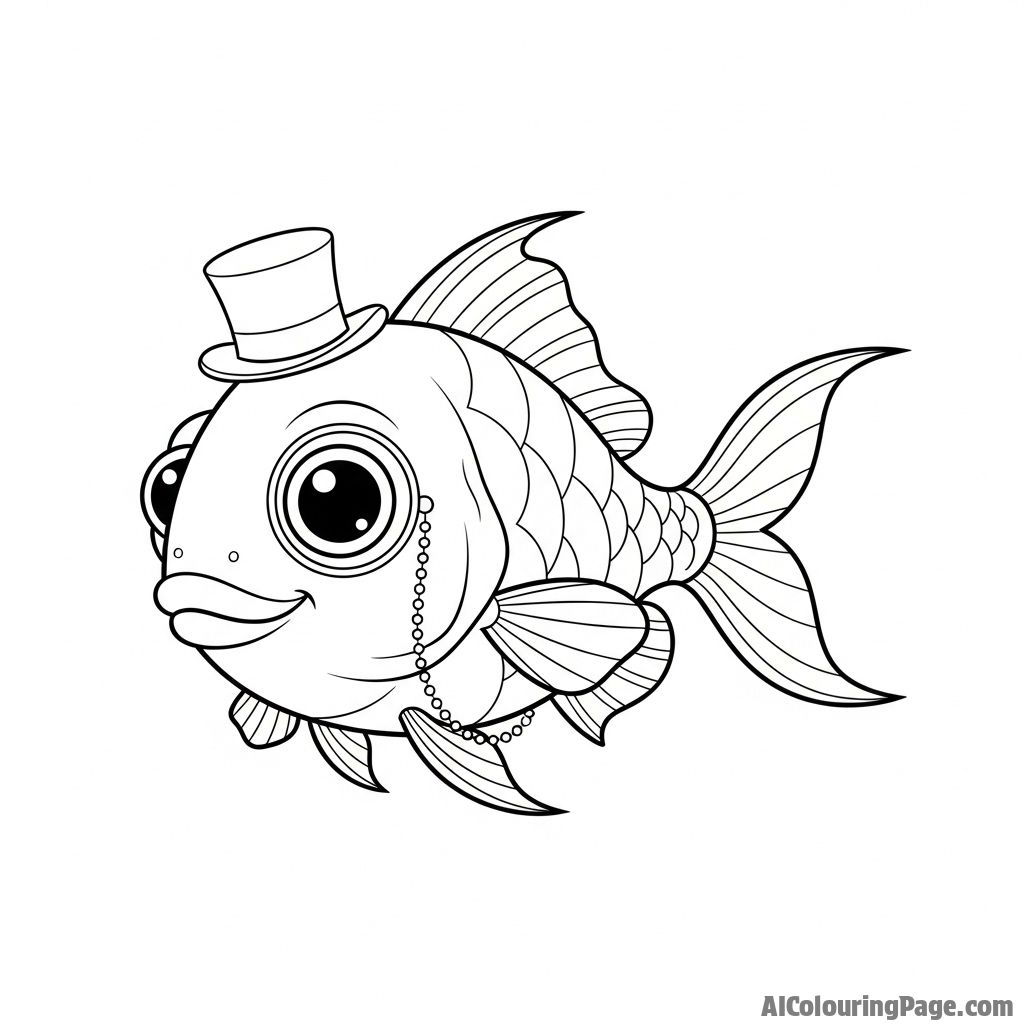 A whimsical fish wearing a tiny top hat and monocle.