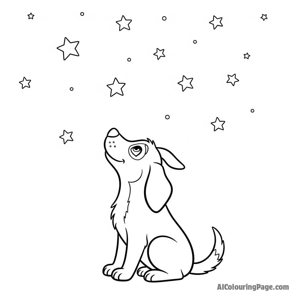 A dog looking up at a sky full of stars.