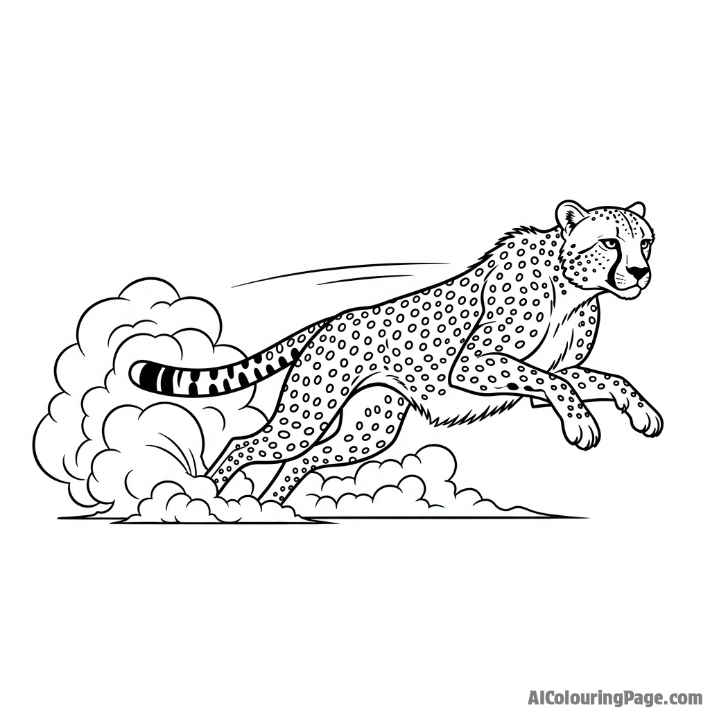 A cloud of dust kicking up from a cheetah's paws as it accelerates from a standstill.