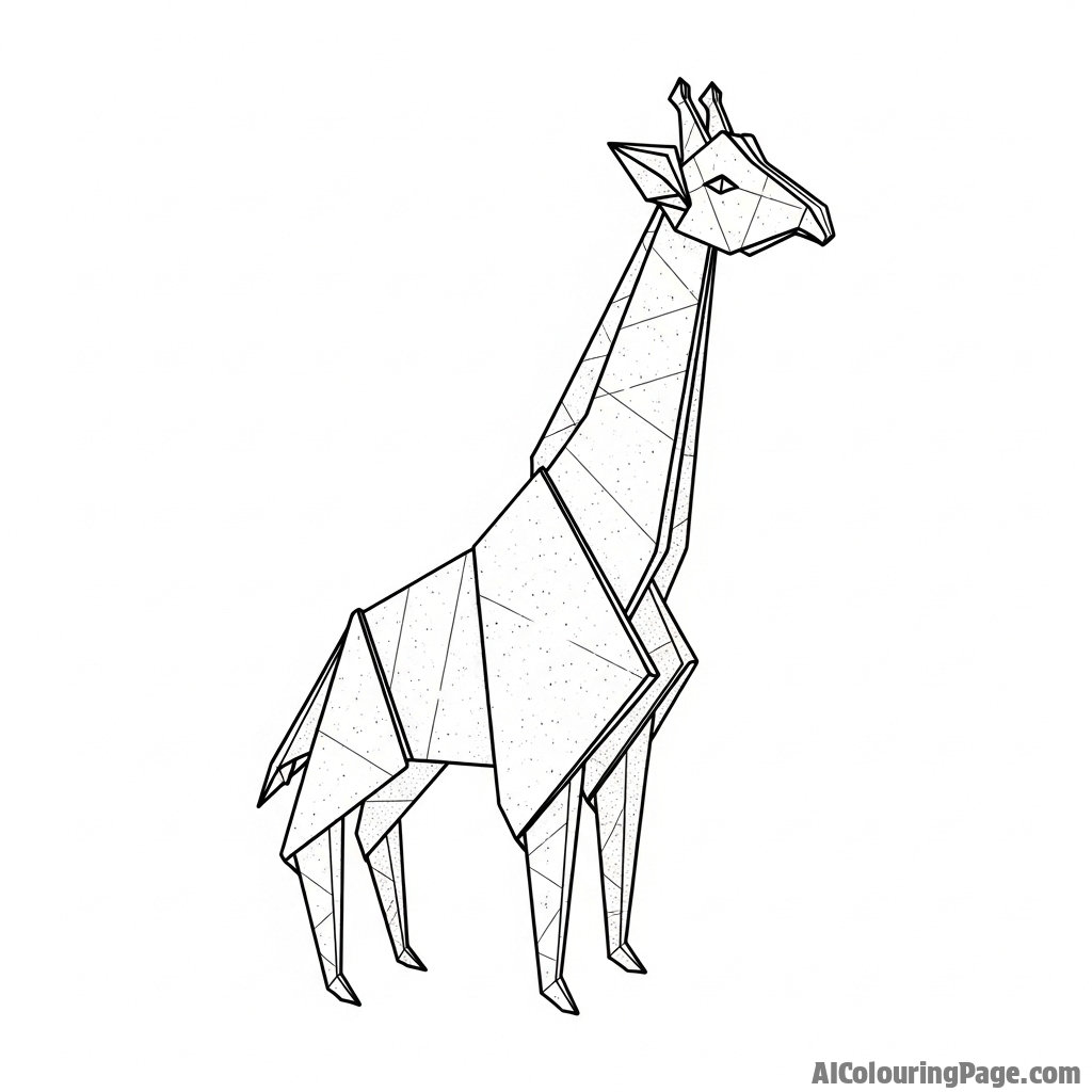 An intricate origami giraffe folded from a single sheet of textured paper.