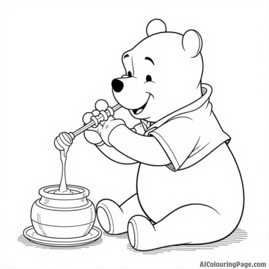 Winnie the Pooh eating honey