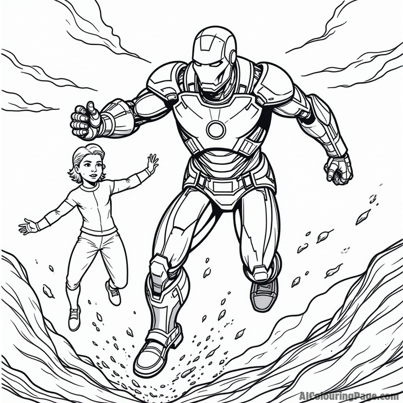 Iron Man rescuing a person from danger