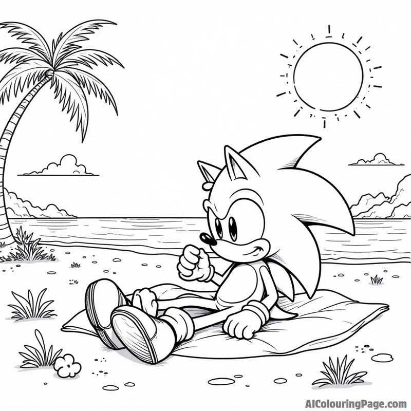 Sonic relaxing on a sunny beach with friends