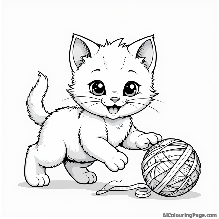 A playful kitten chasing a ball of yarn