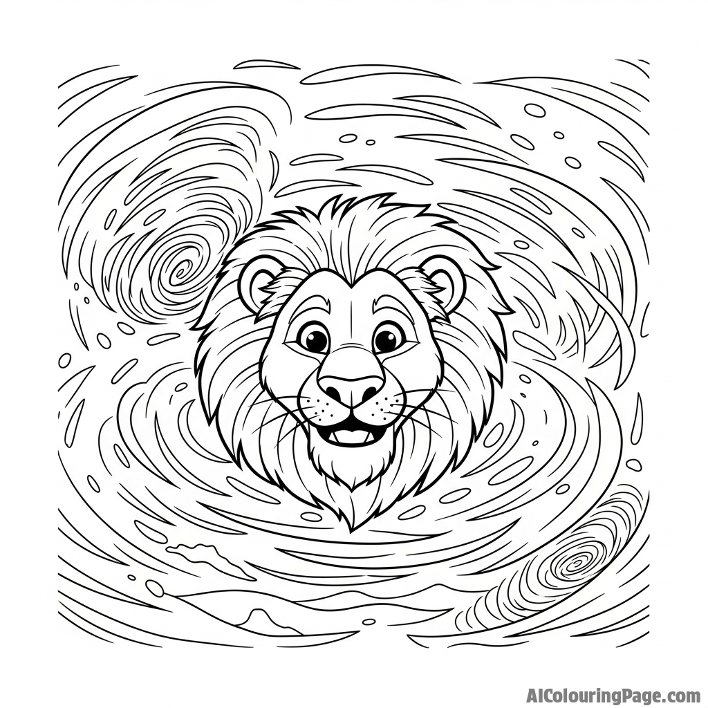A lion's face emerging from a swirling, dense sandstorm.