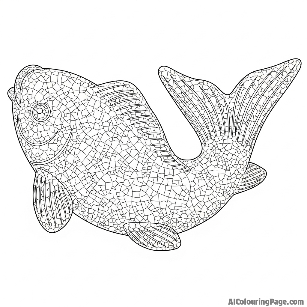 A ceramic sculpture of a koi, finished with a glossy, crackled glaze.