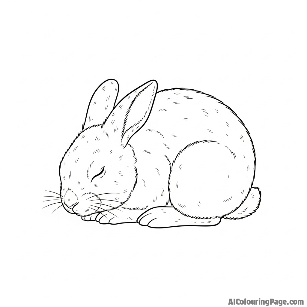 A rabbit asleep, curled into a perfect, furry ball.
