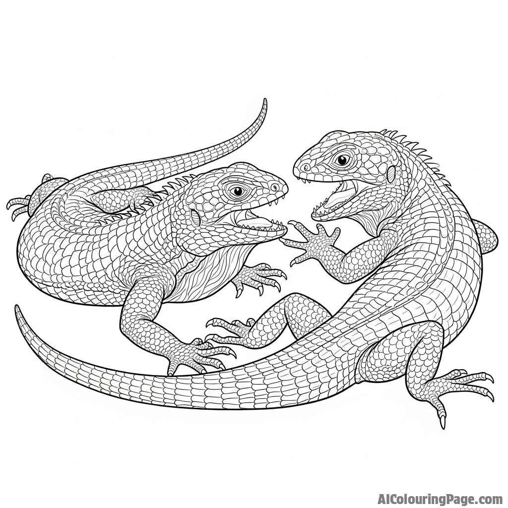 Two lizards in a territorial dispute, posturing and facing off.