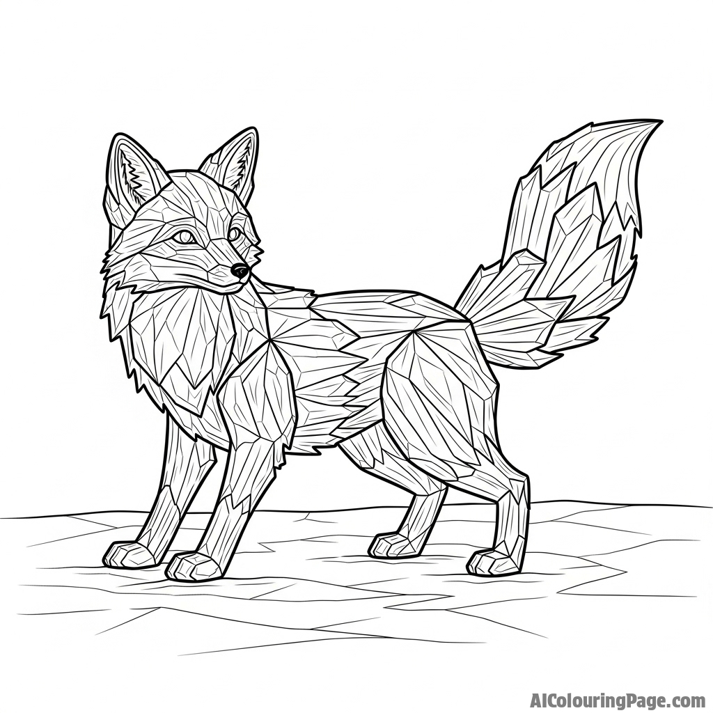 A fox sculpted entirely from shimmering, crystalline ice on a frozen lake.