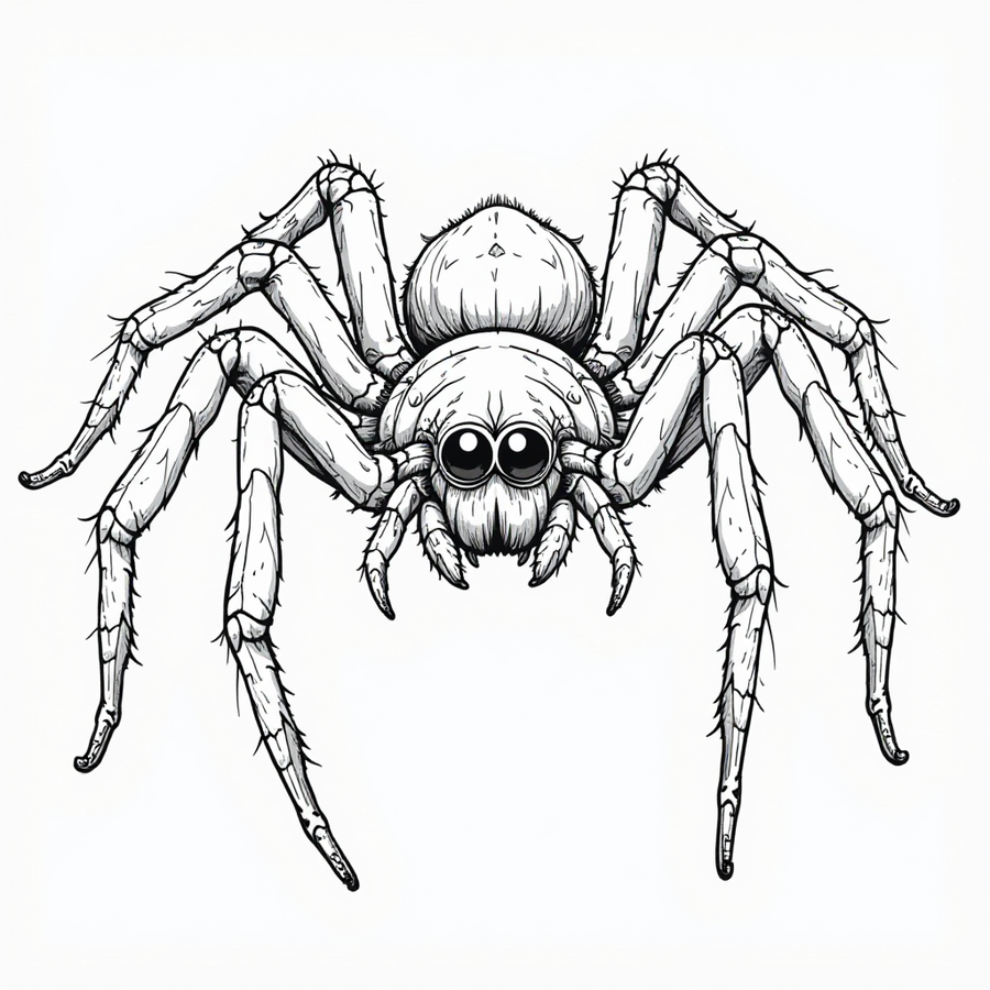 A spider with many legs and shiny eyes