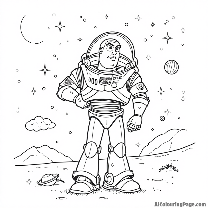 Buzz Lightyear looking at a galaxy