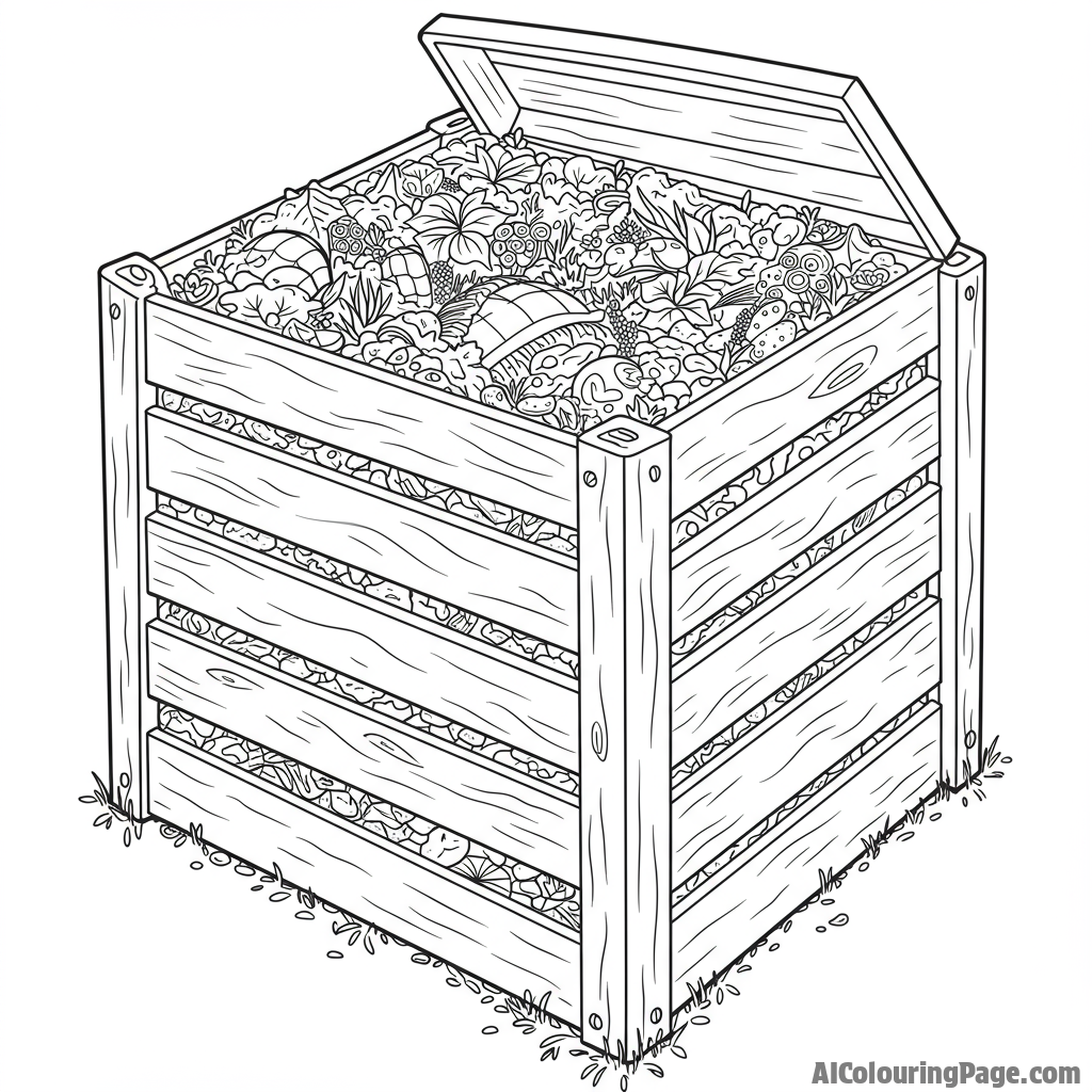 Compost bin filled with decaying organic matter, nourishing earth.