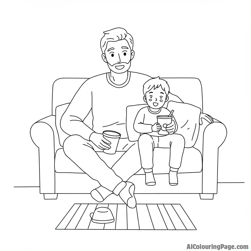 Father and child watching a movie together, cozy scene.
