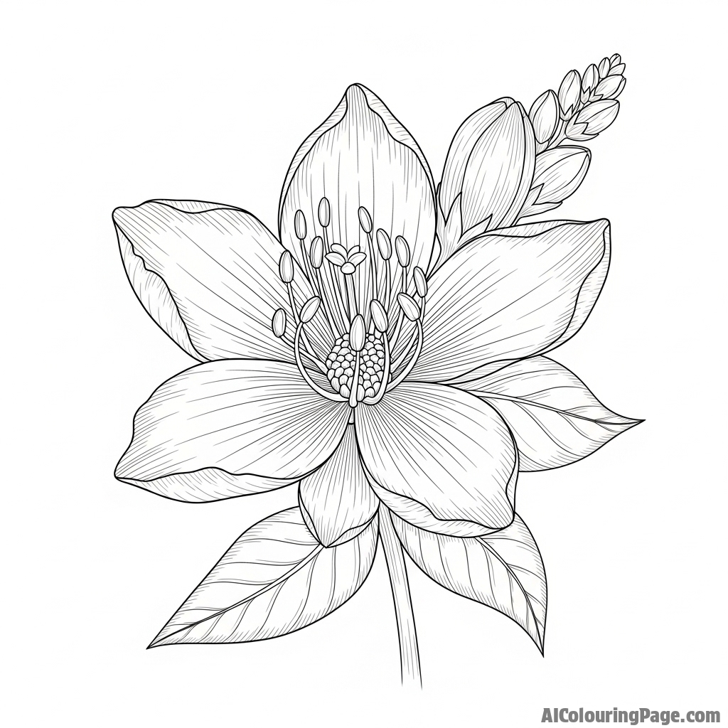 Botanical illustration of a fictional, exotic flower.