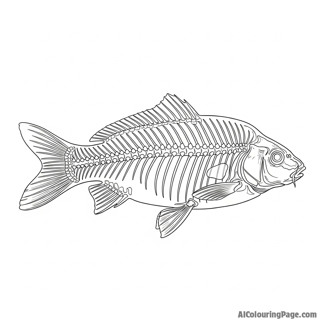An X-ray image of a fish, revealing its intricate bone structure.