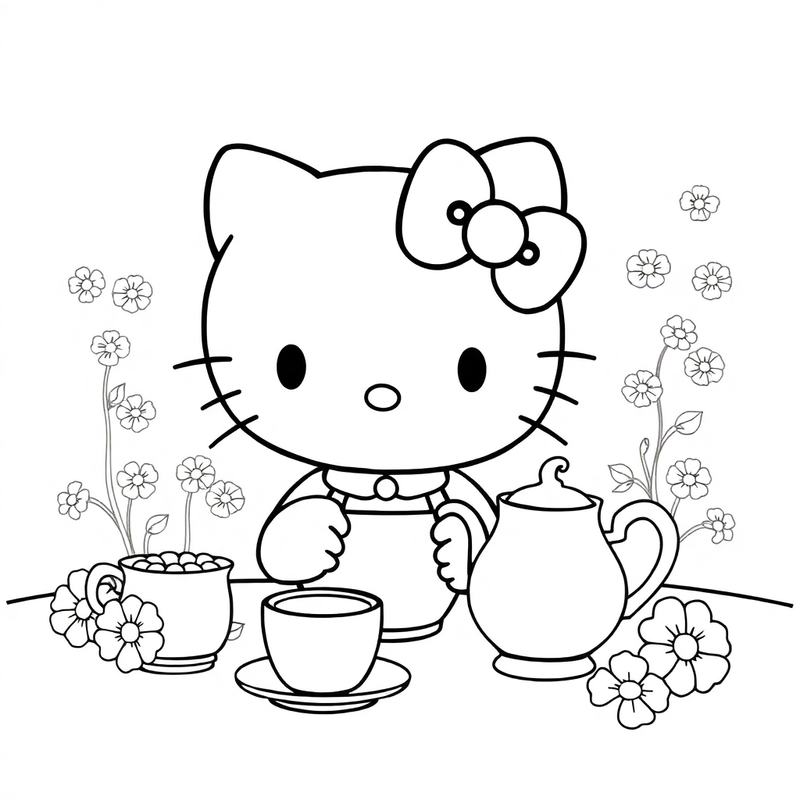 Hello Kitty at a tea party