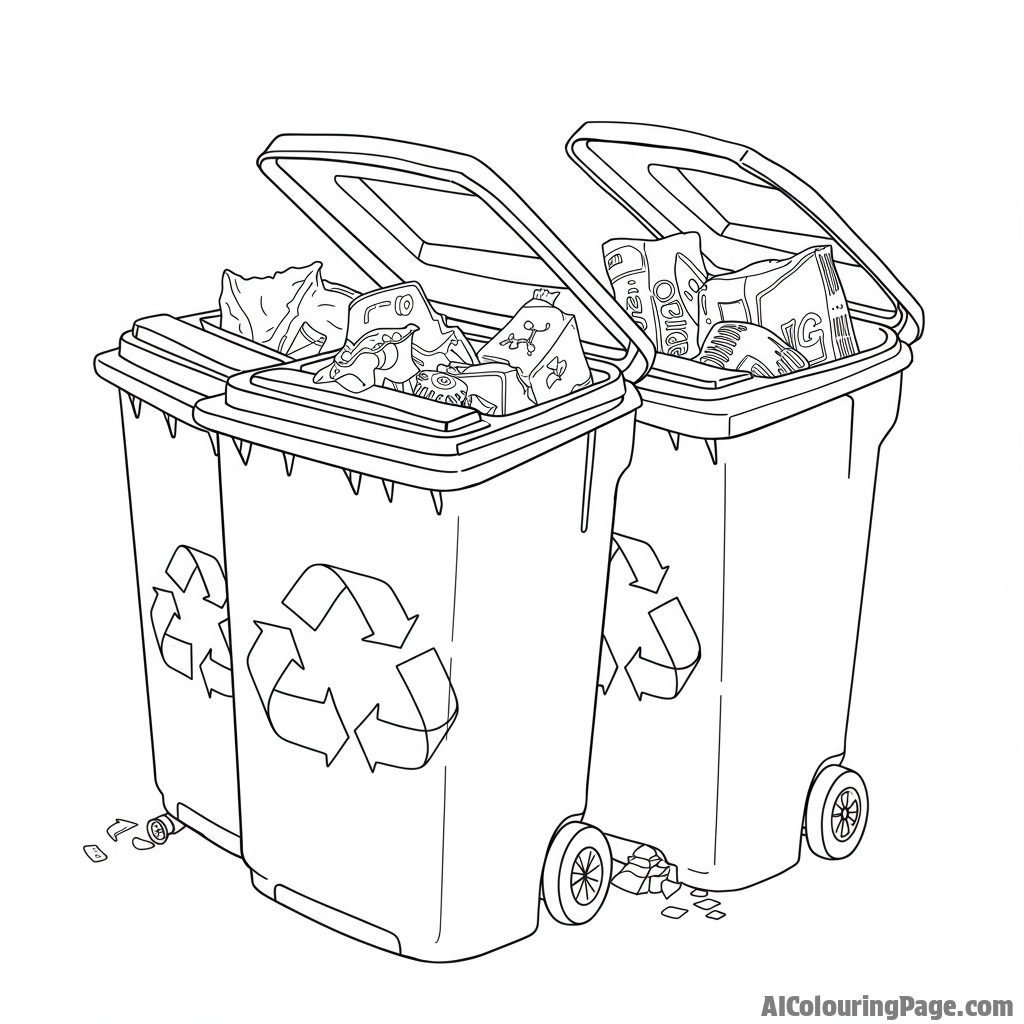 Recycling bins overflowing, showing conscious effort.