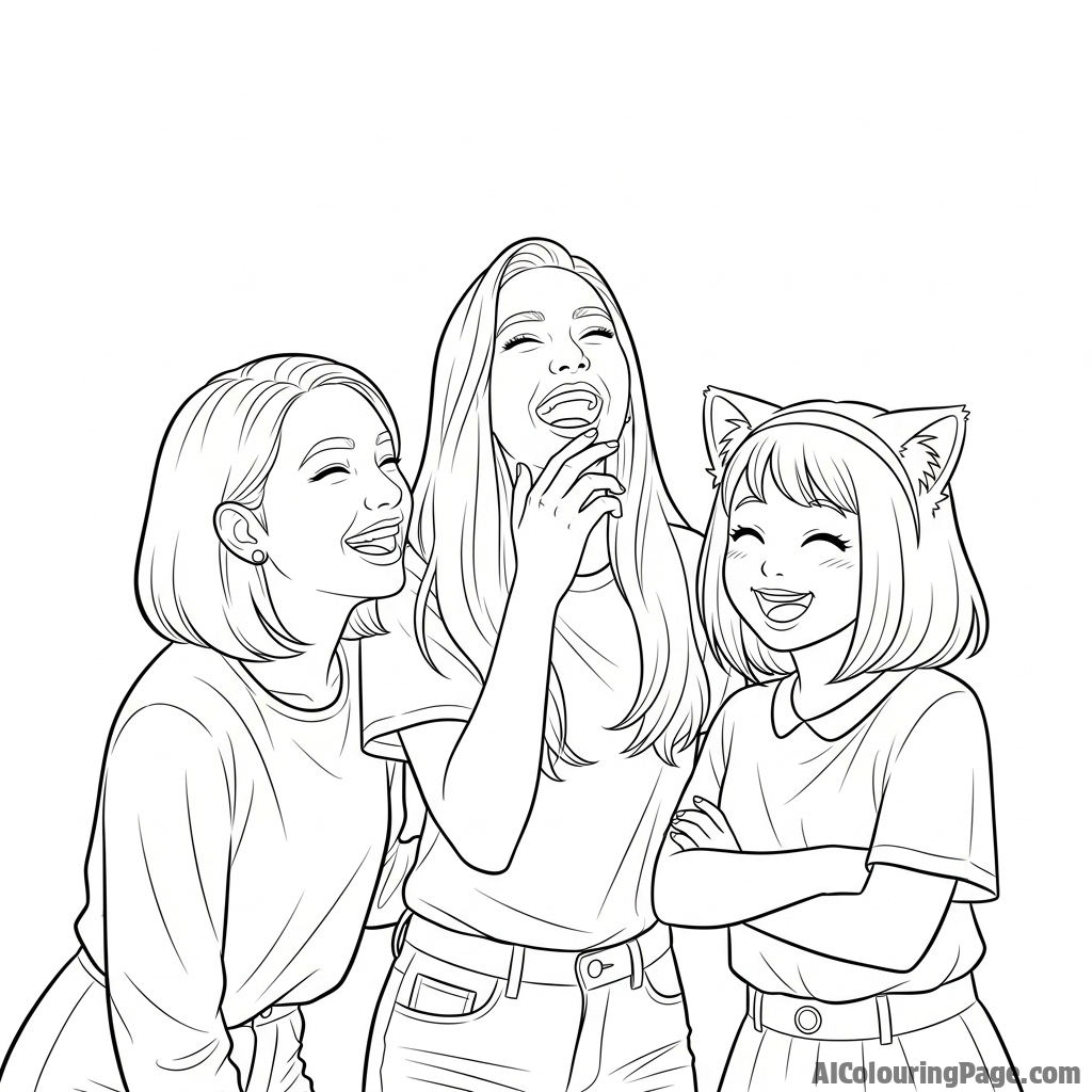 A group portrait of Aphmau, Katelyn, and Kawaii-Chan laughing together.
