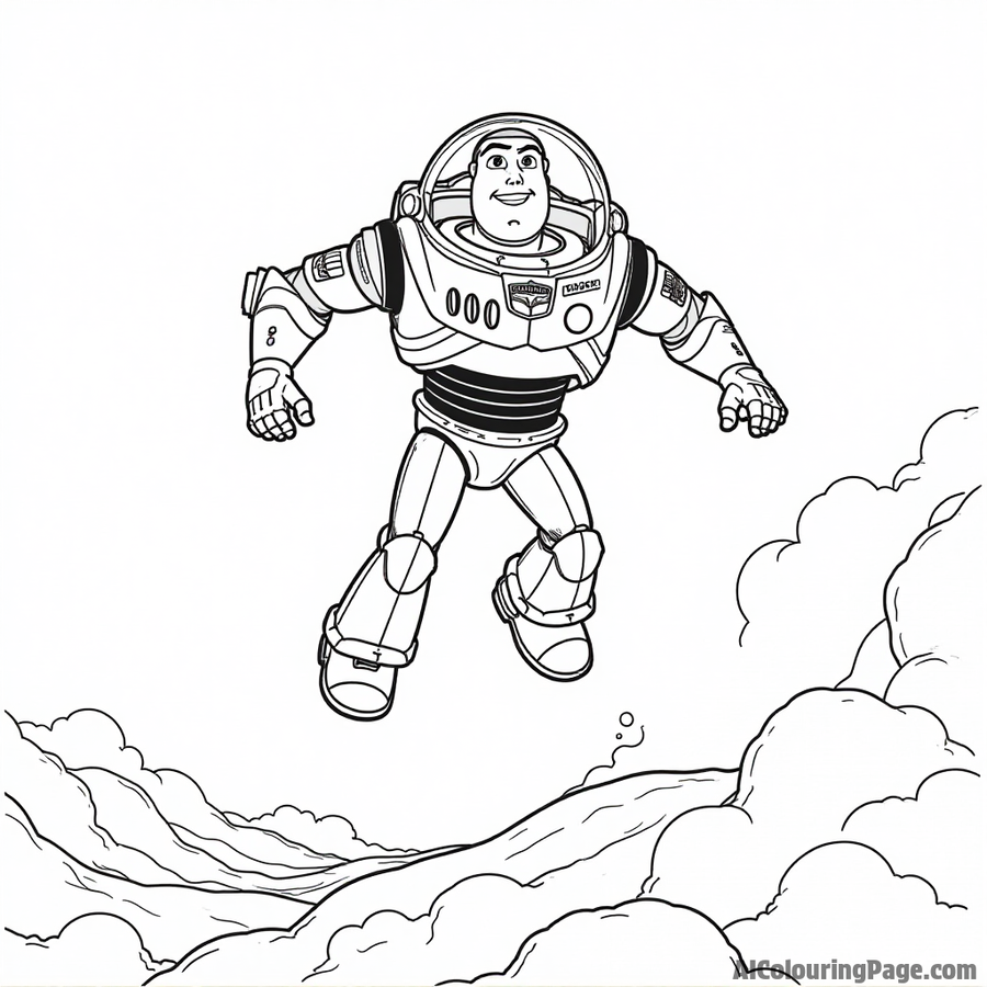 Buzz Lightyear landing on a spaceship