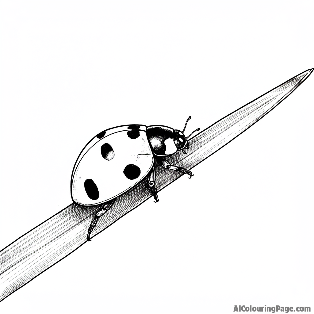 Close up photograph of ladybug on a blade of grass.