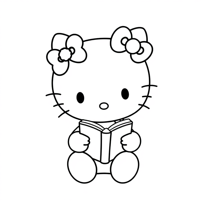 Hello Kitty reading a book