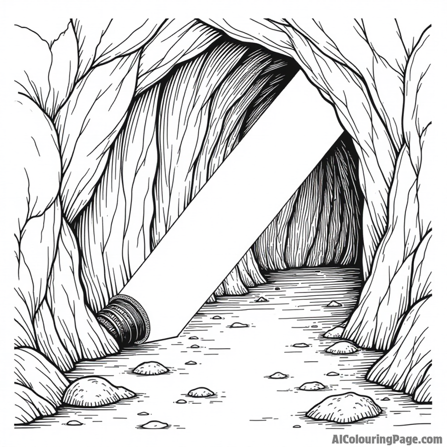 A flashlight illuminating a dark cave