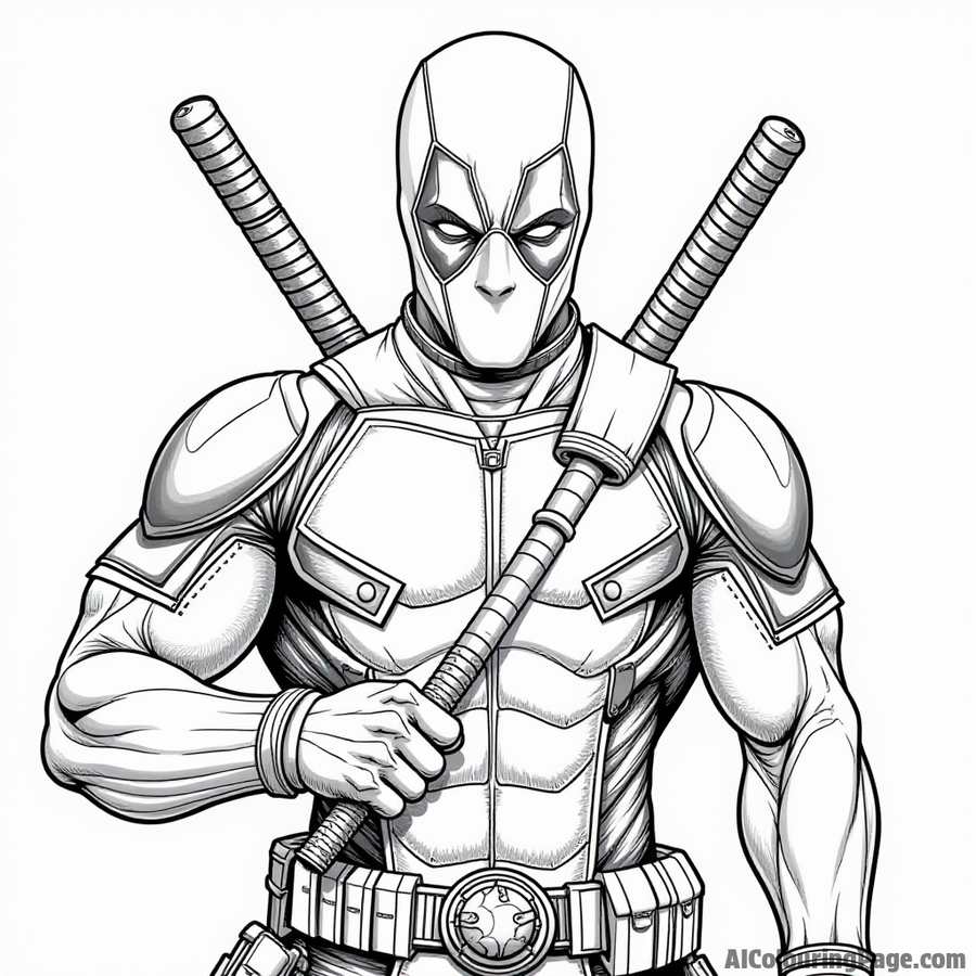 Deadpool holding a katanas