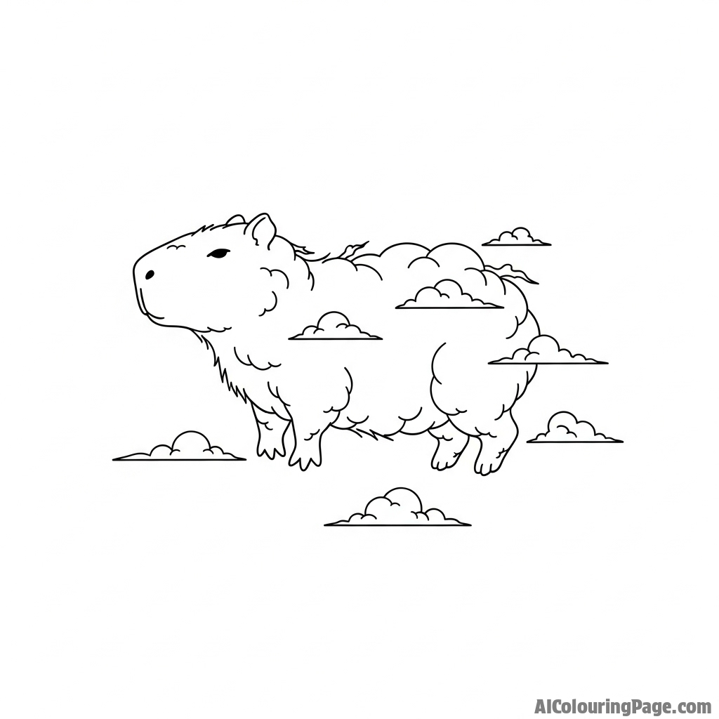 A capybara made of clouds, floating in the sky.