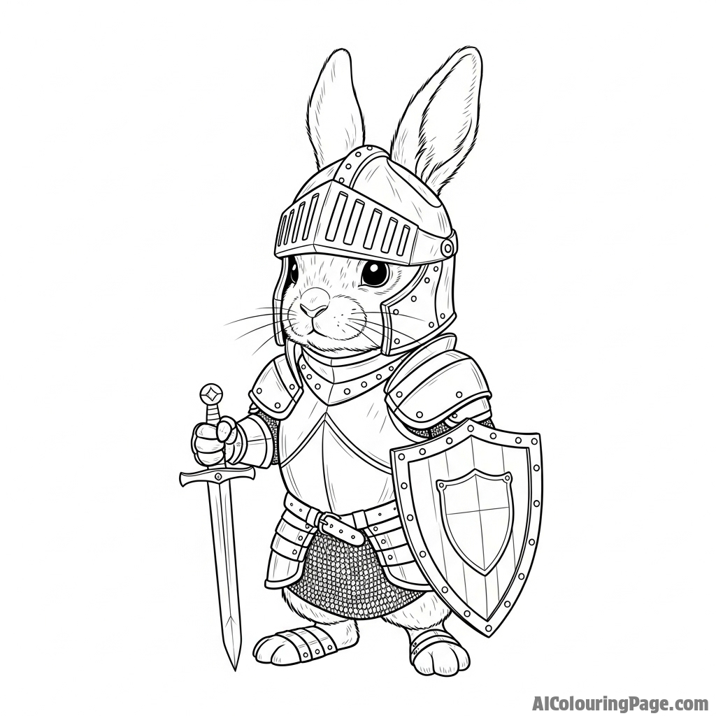 A knightly rabbit wearing a tiny, custom-forged suit of armor.