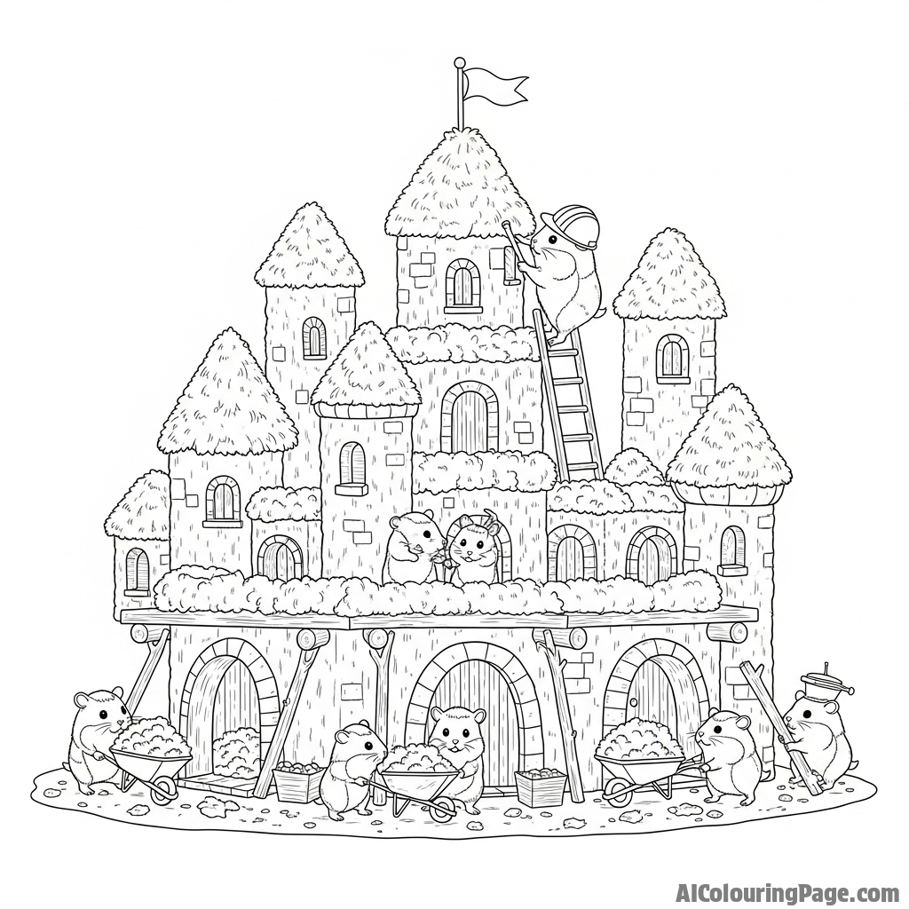 A hamster building an elaborate fortress out of its bedding