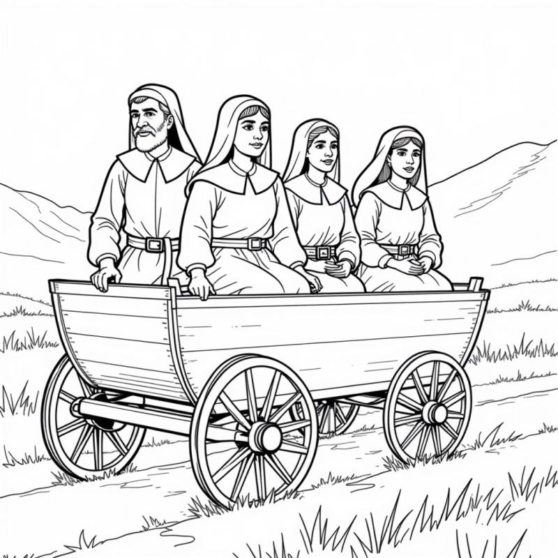 Pilgrims in traditional clot coloring page